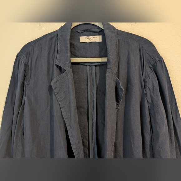 MM Lafleur Blue Linen Viscose Blend Open Front Imogen Jacket Lagenlook Layering - Picture 5 of 11